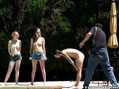 RefleXXX presents: Three girl nude outdoor belt spanking