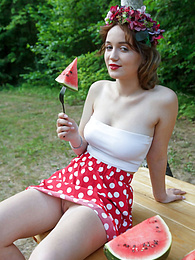 RefleXXX presents: Nice belarusian stunner Rokki removes all clothes on a blanket in a backyard