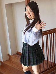 RefleXXX presents: Asian schoolgirl Tomoyo Hoshino strips to stockings and poses outdoors
